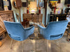 Mid Century Italian chairs with gilt metal legs and blue velvet fabric 1970s