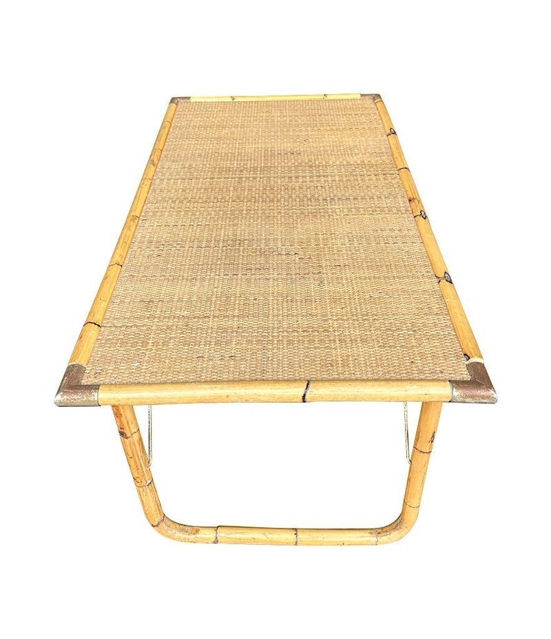 Mid Century Bamboo Coffee Table by Dal Vera, folding coffee table with brass corners - Mid Century Furniture London