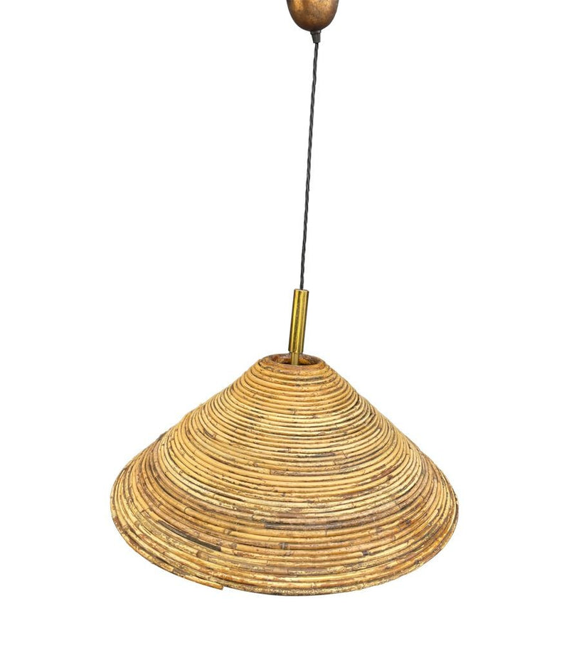 Mid Century ceiling light pencil reed bamboo and brass - Italian - 1970s