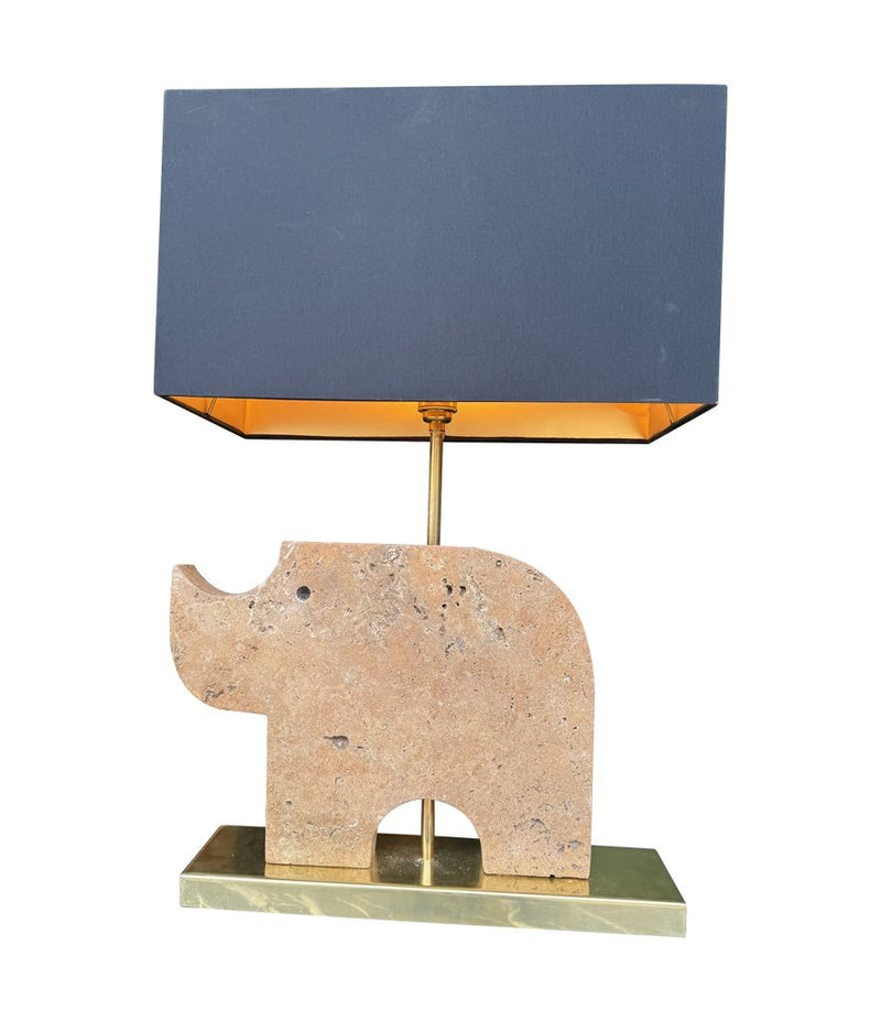 Mid Century Table lamp in the shape of a travertine rhino by Frattelli Mannelli - Italian