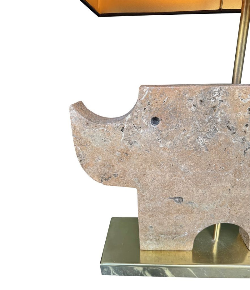 Mid Century Table lamp in the shape of a travertine rhino by Frattelli Mannelli - Italian