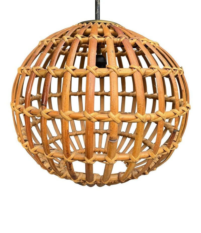 Mid century ceiling light bamboo and brass by Bonacina Italian 1970s