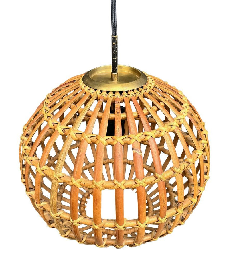 Mid century ceiling light bamboo and brass by Bonacina Italian 1970s