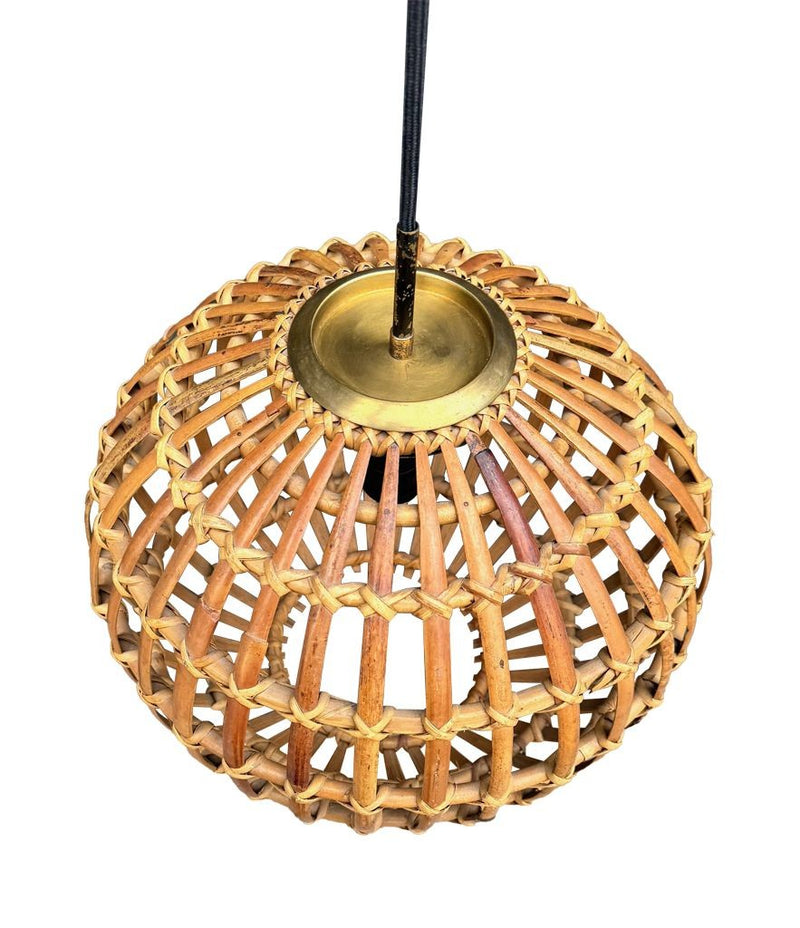 Mid century ceiling light bamboo and brass by Bonacina Italian 1970s
