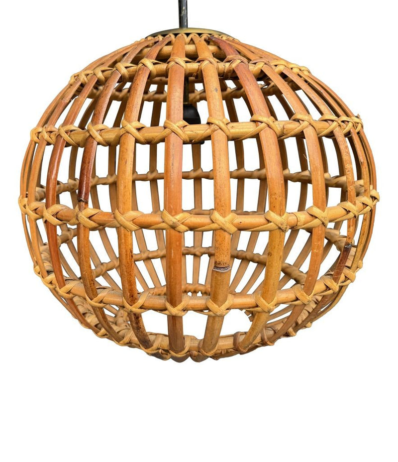 Mid century ceiling light bamboo and brass by Bonacina Italian 1970s