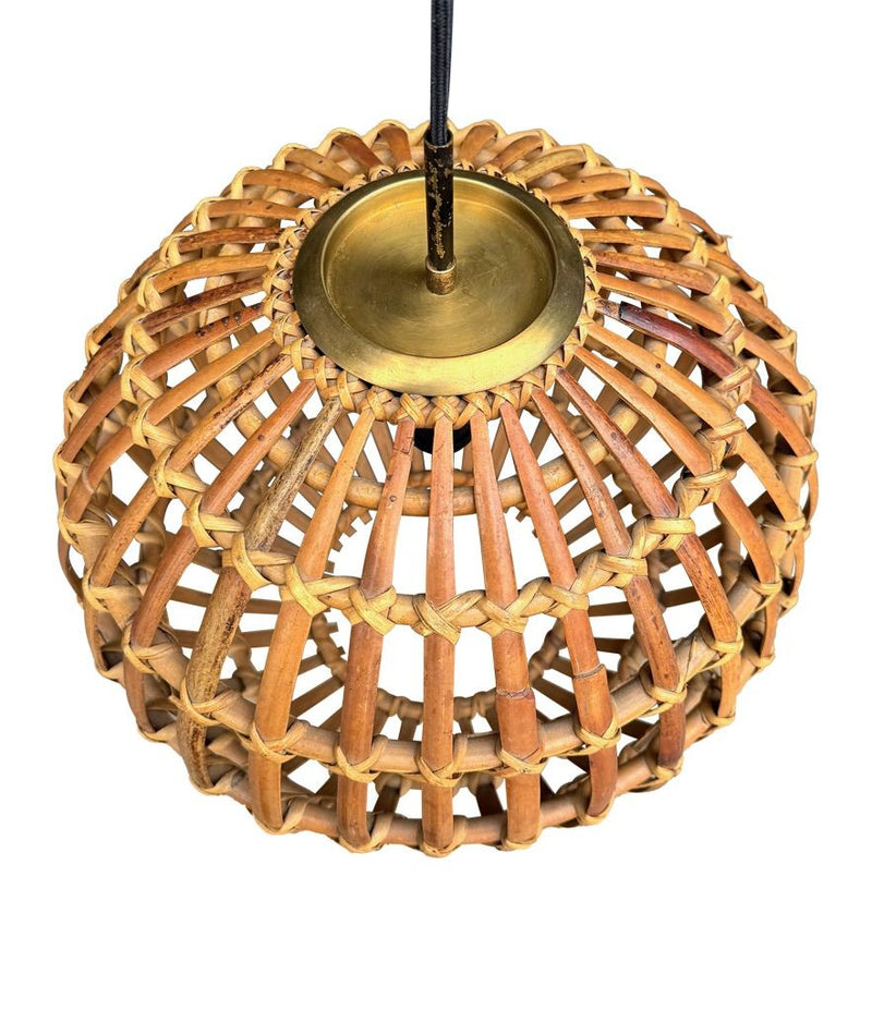 Mid century ceiling light bamboo and brass by Bonacina Italian 1970s