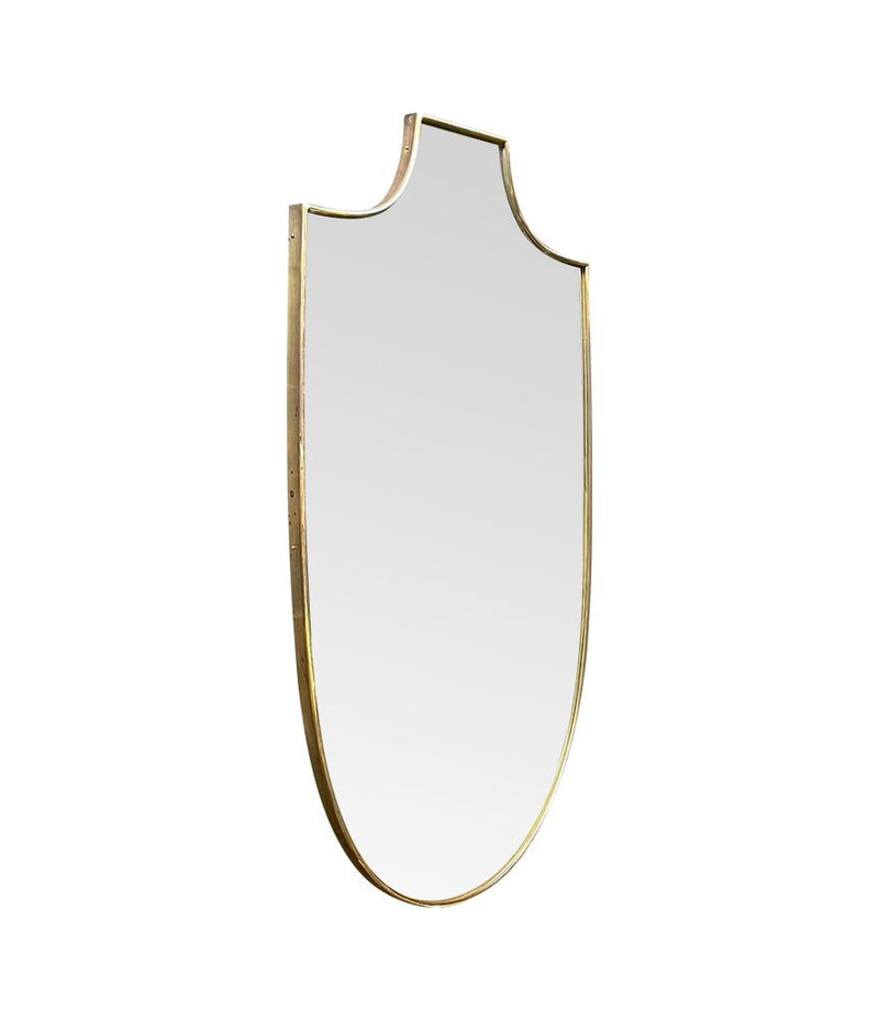 Mid Century Italian brass framed shield mirror 1950s