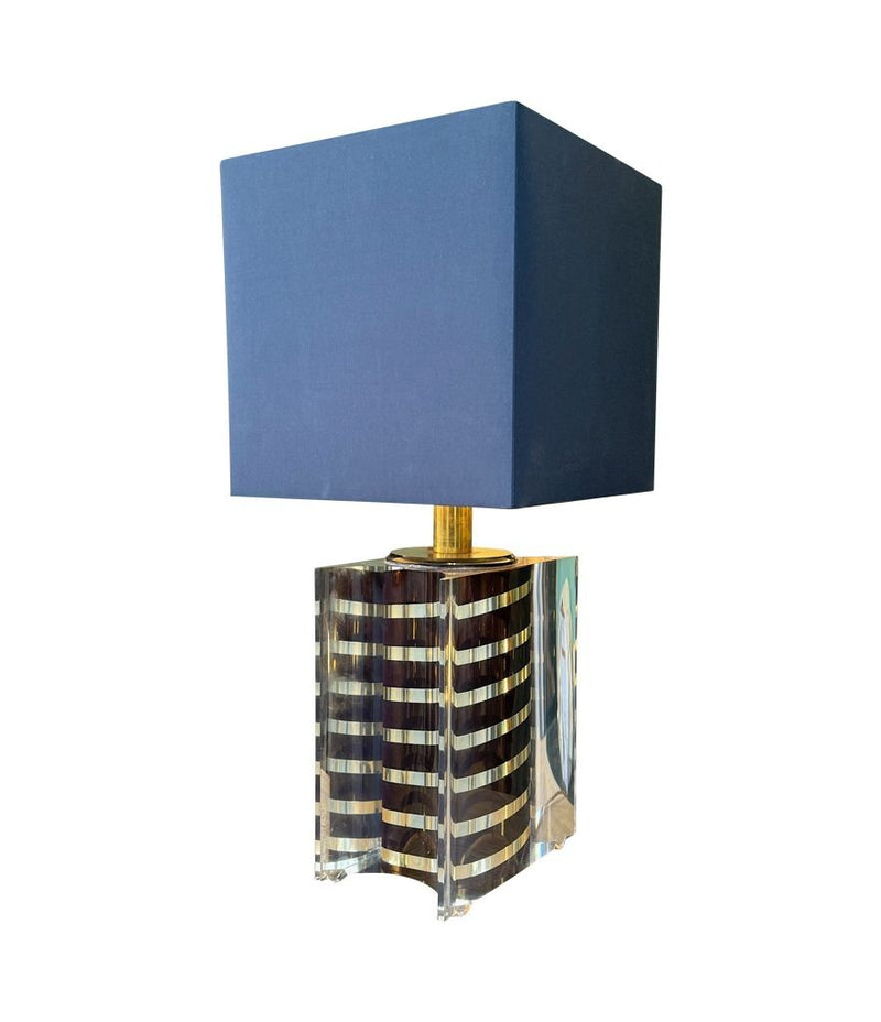 Large mid century table lamp Romeo Rega made of lucite and brass with chocolate and brass stripes - 1970s - 1970s table lamps