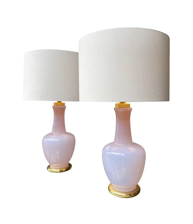 Mid Century table lamps lavender opaline Murano glass by Cenedese - 1960s - Italian