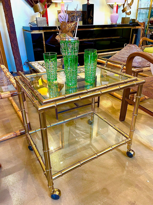 Mid Century Bar Trolley - faux bamboo – brass - 1970s - Italian