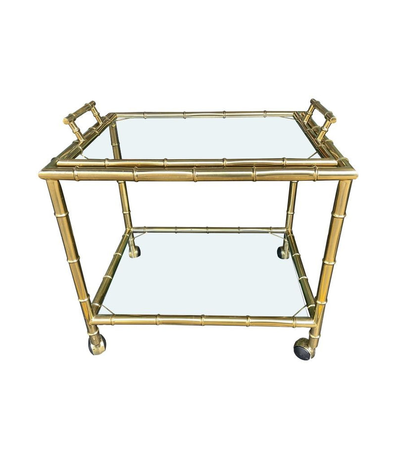 Mid Century Bar Trolley - faux bamboo – brass - 1970s - Italian