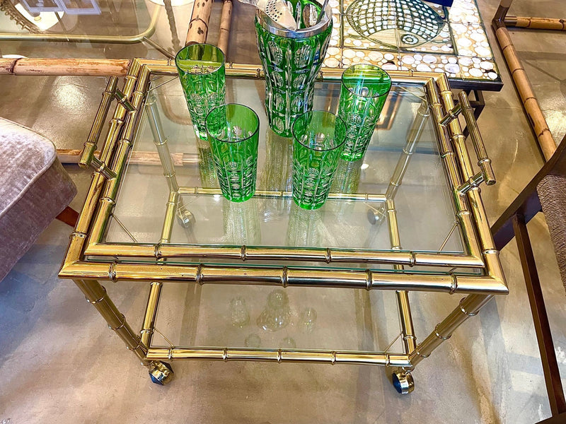 Mid Century Bar Trolley - faux bamboo – brass - 1970s - Italian