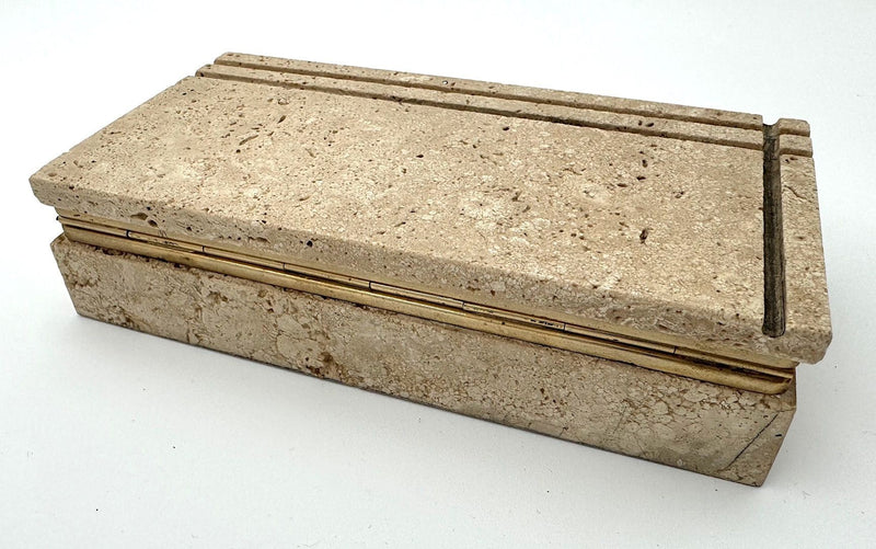 Mid century travertine jewellery box with gilt metal - Italian - 1970s