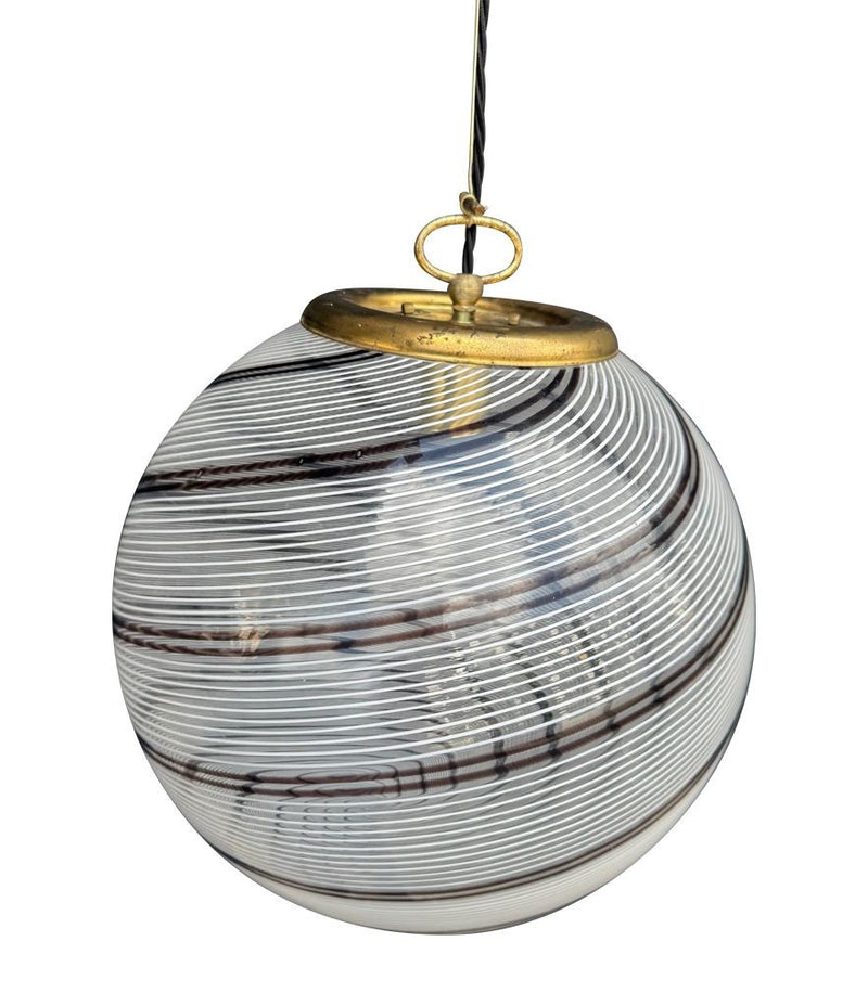 Mid Century ceiling light Venini Murano glass swirl with brass top fittings