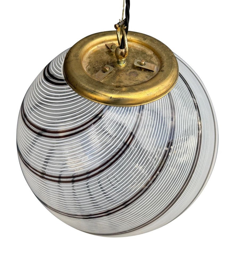 Mid Century ceiling light Venini Murano glass swirl with brass top fittings