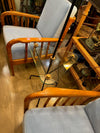 Mid century floor lamp black lacquer and brass tripod design with glass centre table - French - 1950s - Mid Century Lighting