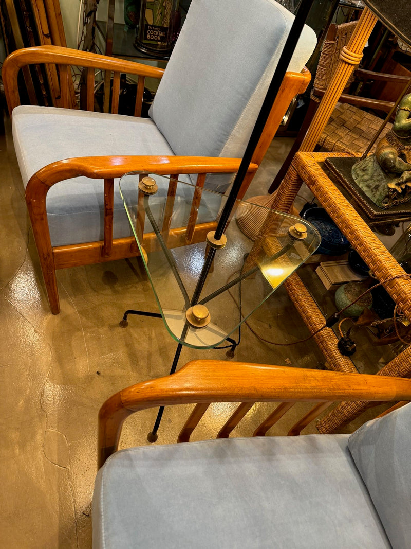 Mid century floor lamp black lacquer and brass tripod design with glass centre table - French - 1950s - Mid Century Lighting