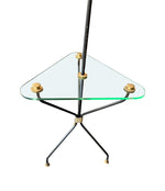 Mid century floor lamp black lacquer and brass tripod design with glass centre table - French - 1950s - Mid Century Lighting