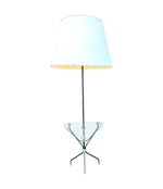 Mid century floor lamp black lacquer and brass tripod design with glass centre table - French - 1950s - Mid Century Lighting
