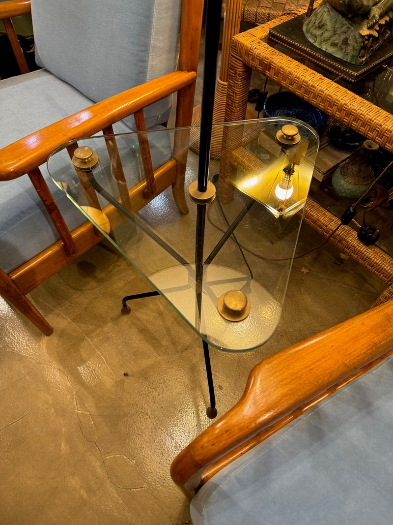 Mid century floor lamp black lacquer and brass tripod design with glass centre table - French - 1950s - Mid Century Lighting