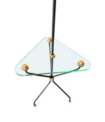 Mid century floor lamp black lacquer and brass tripod design with glass centre table - French - 1950s - Mid Century Lighting