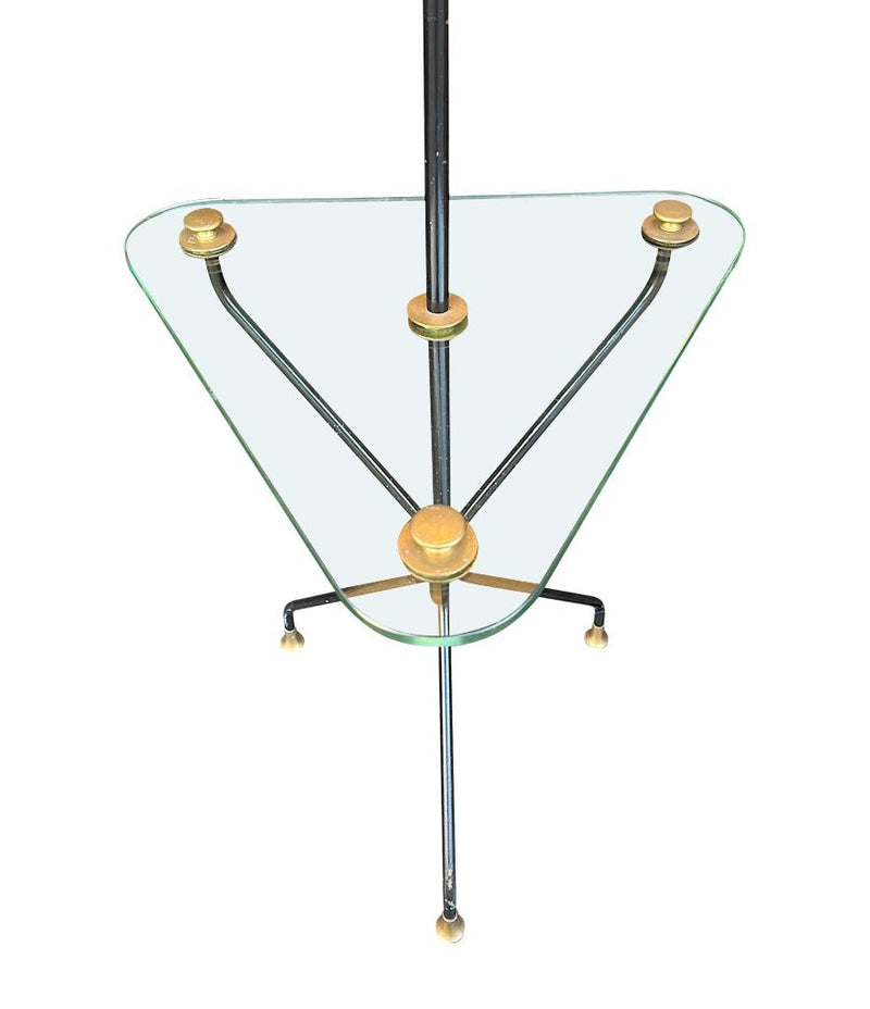 Mid century floor lamp black lacquer and brass tripod design with glass centre table - French - 1950s - Mid Century Lighting
