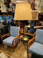 Mid century floor lamp black lacquer and brass tripod design with glass centre table - French - 1950s - Mid Century Lighting