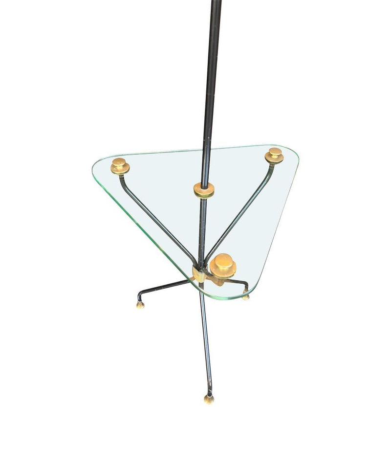 Mid century floor lamp black lacquer and brass tripod design with glass centre table - French - 1950s - Mid Century Lighting