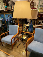Mid century floor lamp black lacquer and brass tripod design with glass centre table - French - 1950s - Mid Century Lighting
