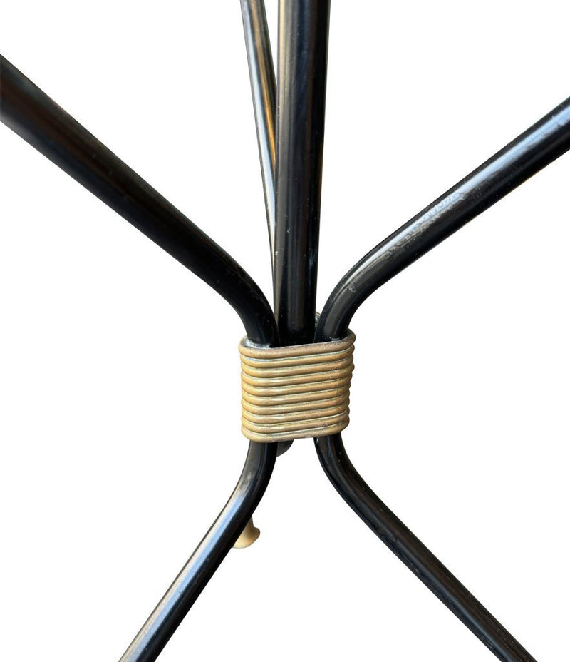 Mid century floor lamp black lacquer and brass tripod design with glass centre table - French - 1950s - Mid Century Lighting