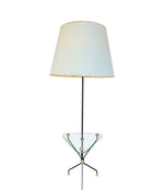 Mid century floor lamp black lacquer and brass tripod design with glass centre table - French - 1950s - Mid Century Lighting