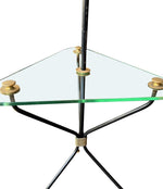 Mid century floor lamp black lacquer and brass tripod design with glass centre table - French - 1950s - Mid Century Lighting