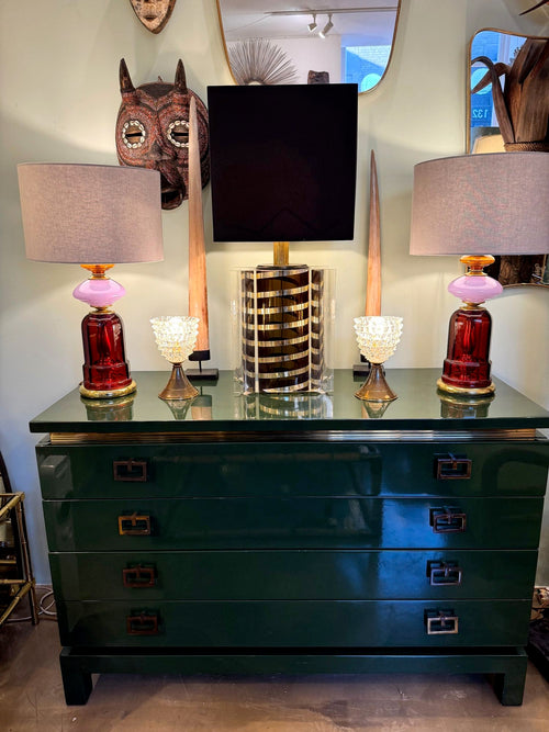 Mid Century glass table lamps by Barovier & Toso rostata glass ad brass 1950s