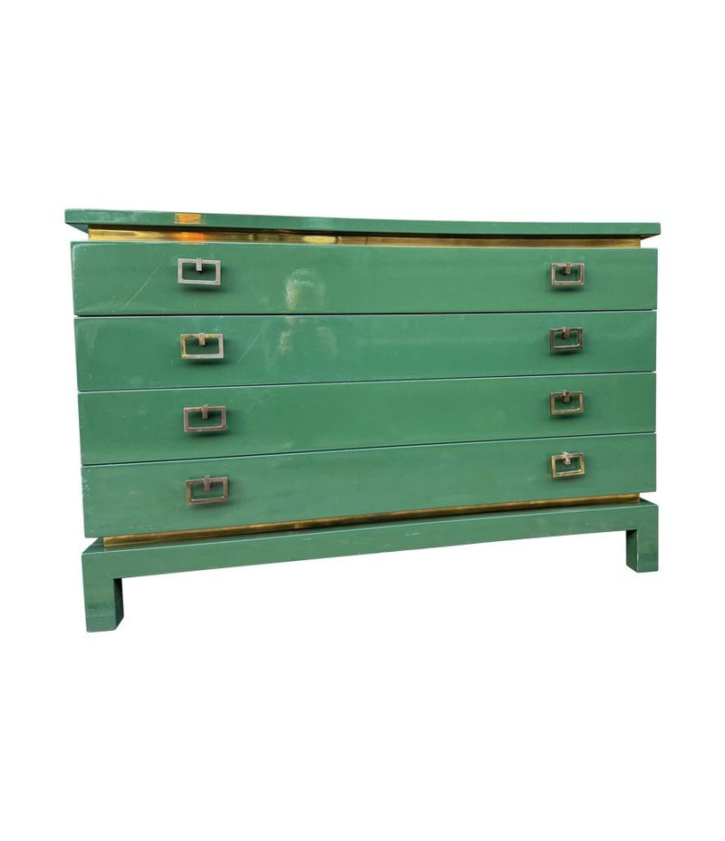 Mid century chest of drawers green lacquered by Guy Lefevre for Maison Jansen - 1970s - French