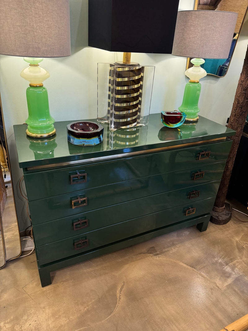 Mid century chest of drawers green lacquered by Guy Lefevre for Maison Jansen - 1970s - French