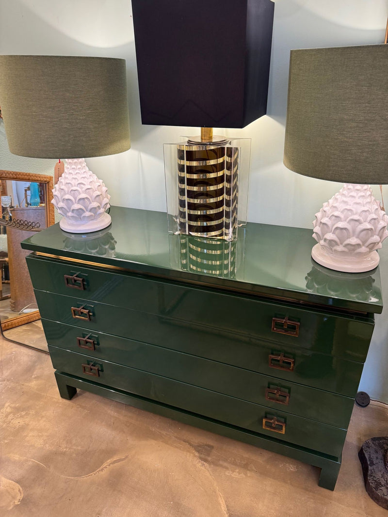 Mid century chest of drawers green lacquered by Guy Lefevre for Maison Jansen - 1970s - French