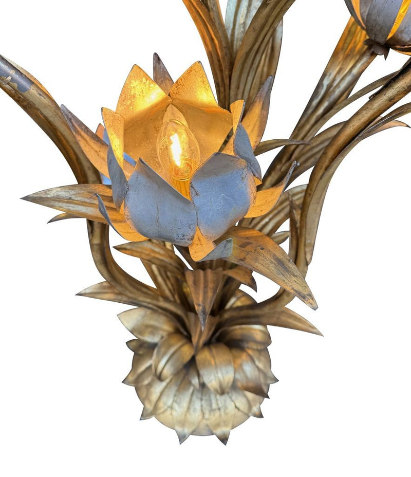 Mid century floor lamp - gilt metal flower design with seven lights in flowers - Italian - 1960s