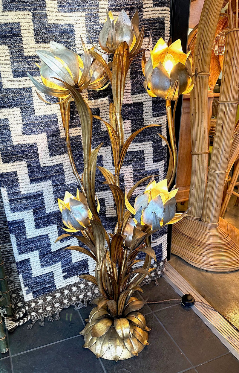 Mid century floor lamp - gilt metal flower design with seven lights in flowers - Italian - 1960s