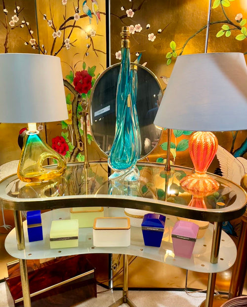 Mid Century Turquoise Murano Glass lamp Chambord Et Toso