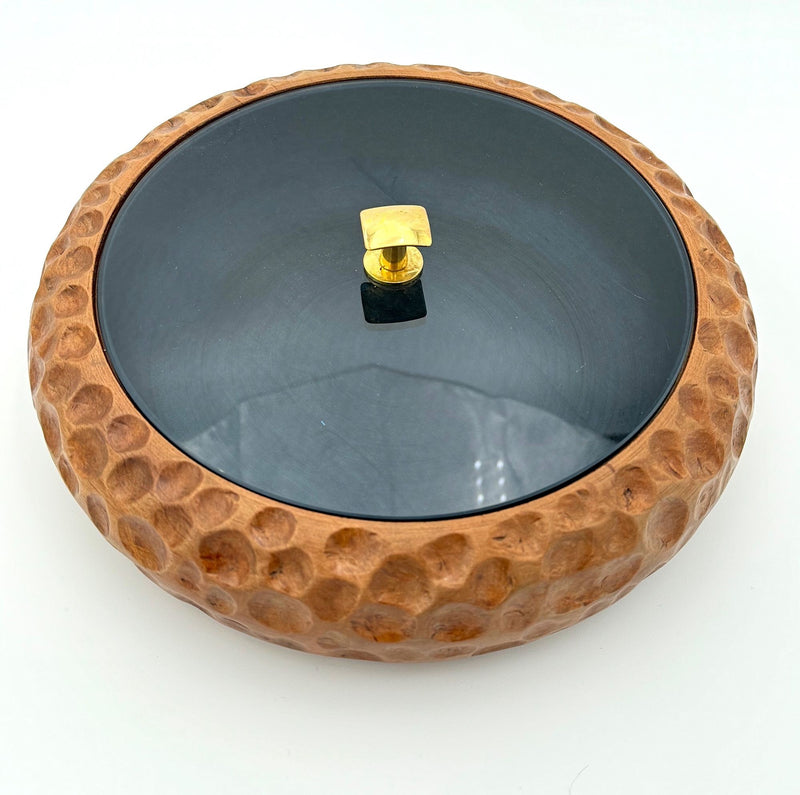 Mid century carved wooden and blue glass accessories box - Pietro Chiesa for Fontana Arte - 1950s
