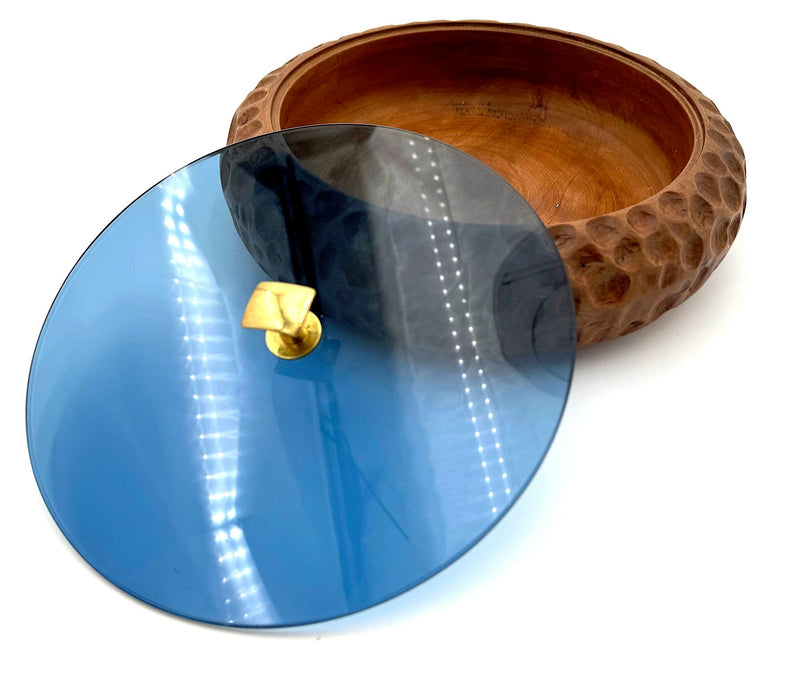 Mid century carved wooden and blue glass accessories box - Pietro Chiesa for Fontana Arte - 1950s