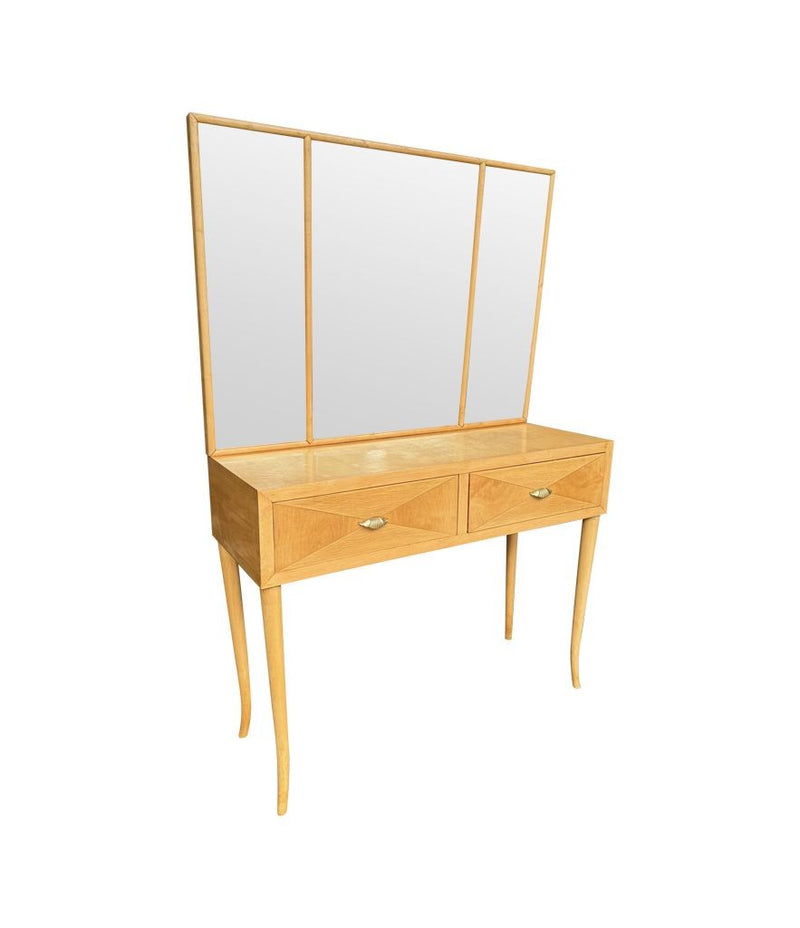 Mid century dressing table with mirror in satin wood - Italian - 1940s