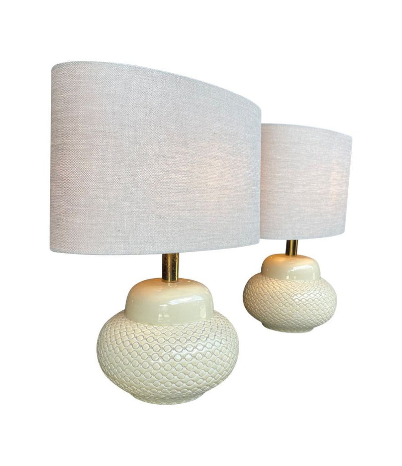 Mid Century Table lamps by Tommaso Barbi - cream ceramic and brass - 1970s