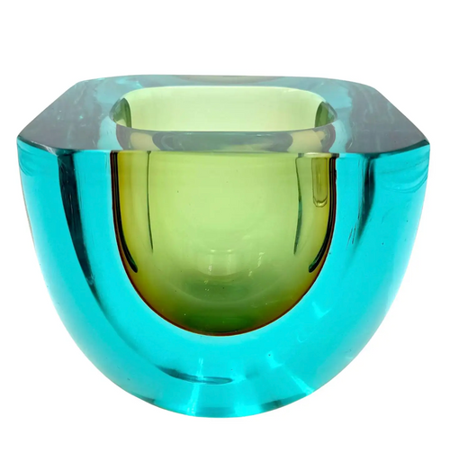 Mid century Murano glass bowl turquoise and green Sommerso by Seguso