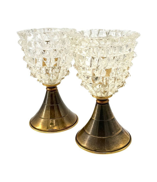 Mid Century glass table lamps by Barovier & Toso rostata glass ad brass 1950s