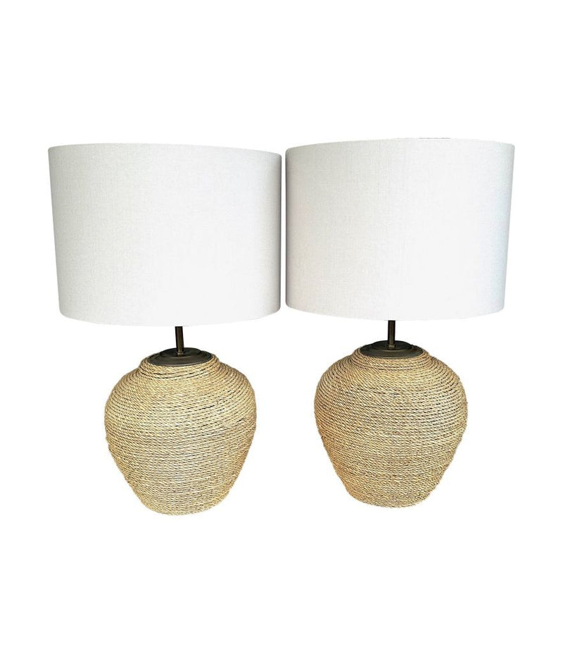 Mid century table lamps Italian riviera woven rope with bronze fittings 1950s - Mid century table lamps