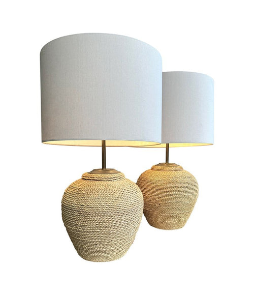 Mid century table lamps Italian riviera woven rope with bronze fittings 1950s - Mid century table lamps