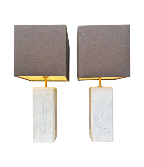 Mid century table lamps Carrera marble by Porcelaine de Bruxelles Belgian 1970s