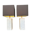 Mid century table lamps Carrera marble by Porcelaine de Bruxelles Belgian 1970s