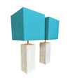 Mid century table lamps Carrera marble by Porcelaine de Bruxelles Belgian 1970s